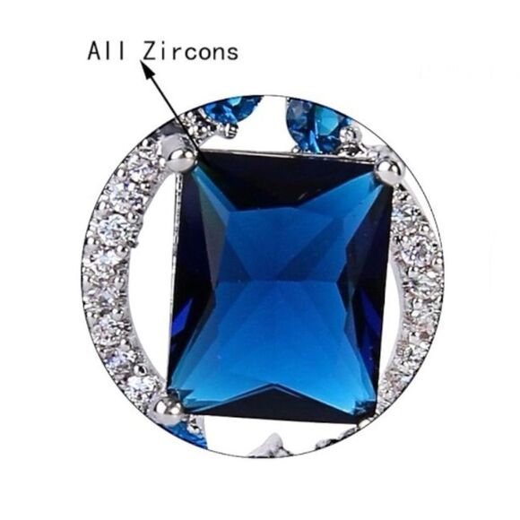 Silver with Blue Sapphire and White Diamond CZ Floral Chandelier Post Earrings - Picture 5 of 5